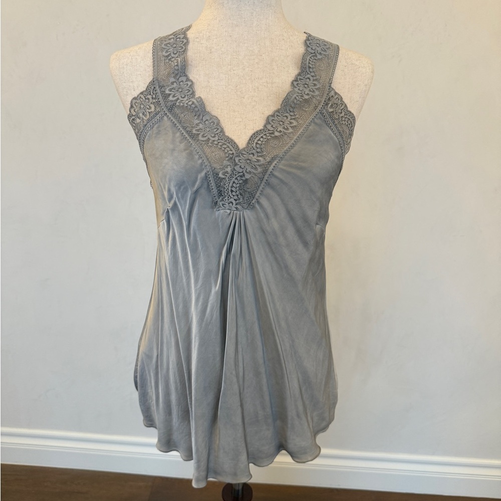 Elegant Gray Lace Trim Women's Top